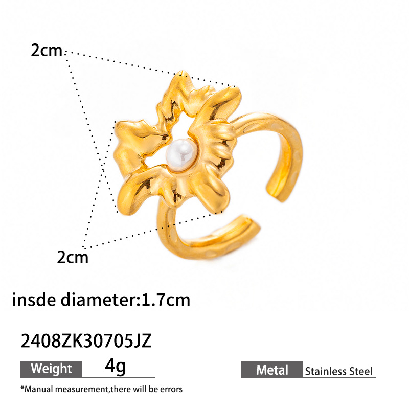 Anillo de acero inoxidable de lujo ligero de alta calidad, anillo de flores de perlas incrustadas para mujeres no se desvanecen en venta caliente