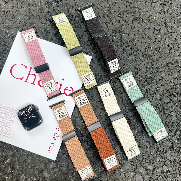Осенне-зимний стиль красоты жесткого медведя вельветовый ремешок iwatch9 совместим с Apple applewatch876/поколение s10
