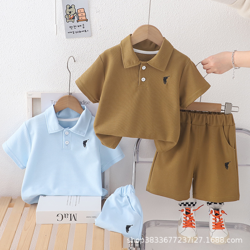 Boys Summer Suit New Kidsren's Clothing Baby Boy Summer Style Short-Sleeved Polo Shirt Two-Piece Set Export Wholesale