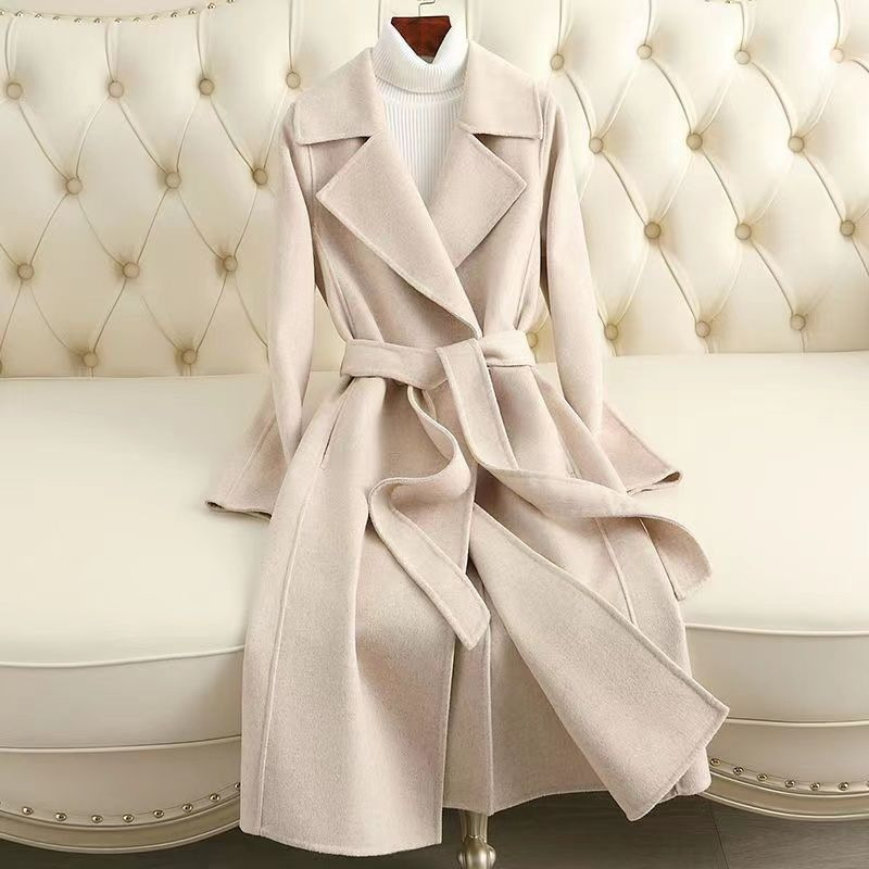 2025 New Fashion Double-Sided Woolen Belt Coat for Women, Slim Fit Mid-Length Style, 2025 Autumn and Winter New Trend