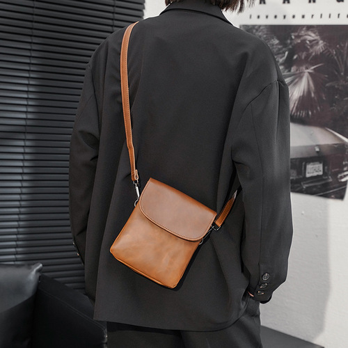 Crazy Horse PU leather small bag Korean style men's bag men's bag fashion casual backpack men's bag trendy shoulder crossbody bag