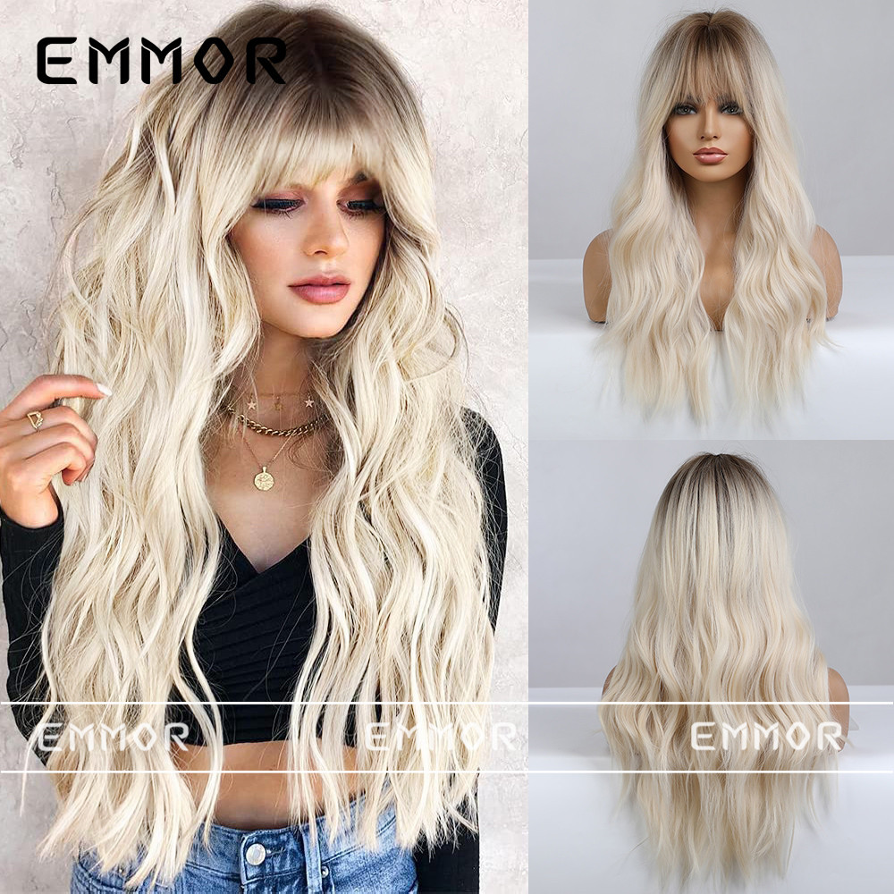 Peluca de pelo largo y rizado, colorida, con flequillo, para cosplay, Halloween, Navidad, peluca natural y esponjosa para toda la cabeza