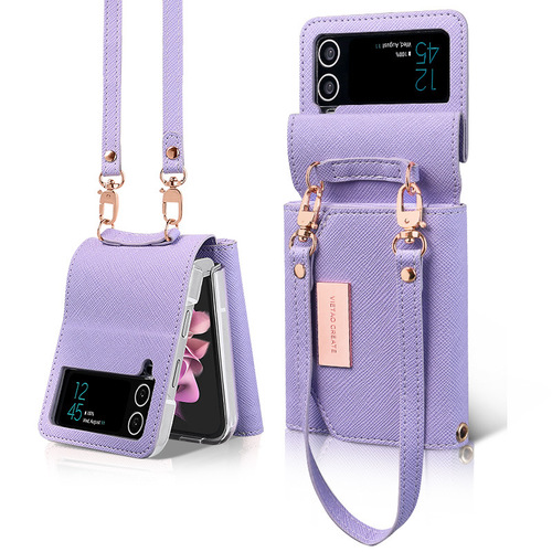 Hand strap wallet for Samsung ZFlip6 phone case, cross-stitch strap card holder for Flip5 phone skin