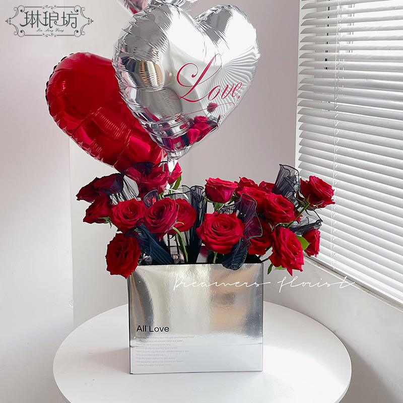 Qixi nuevo espejo que sostiene el bolso rectangular regalo de la flor de lujo blanco caja de regalo tienda de flores materiales florales