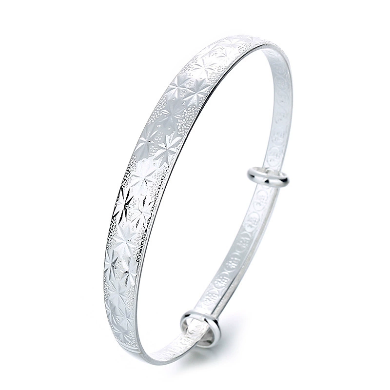 Браслет (LINGMU JEWELRY) 925 проба серебра, браслет-манжета с цветочным гравированием, 7,3×7,3×3,5 см