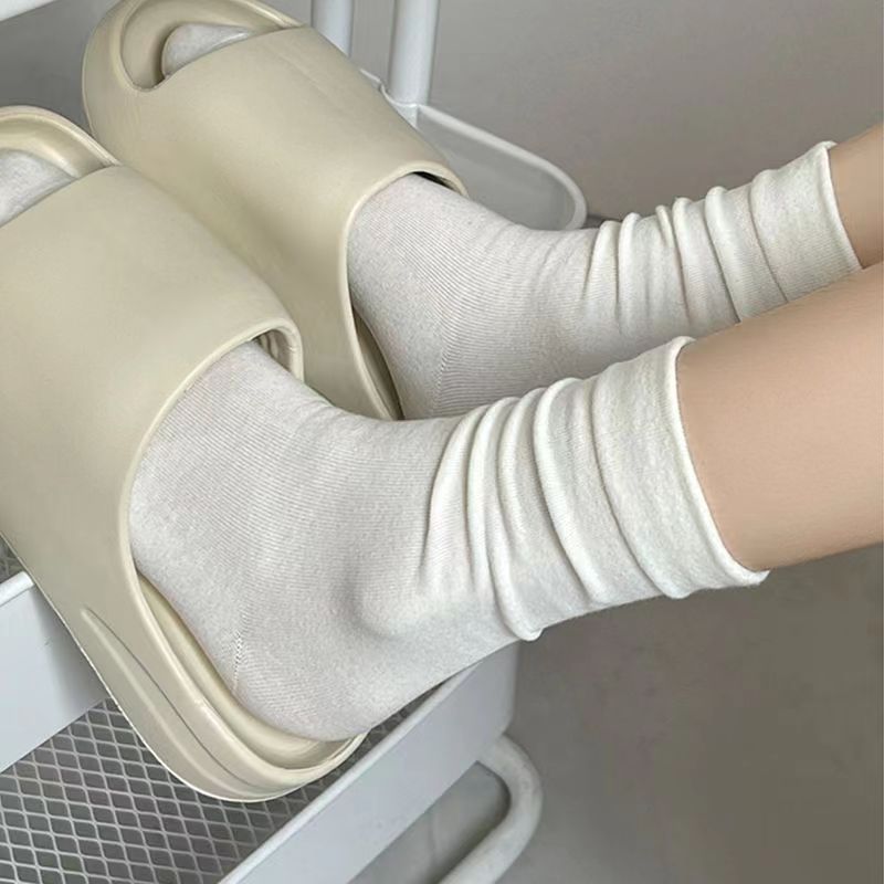 襪子女韓版中筒白色堆堆襪子女中筒襪ins潮款襪黑色秋冬月子長襪