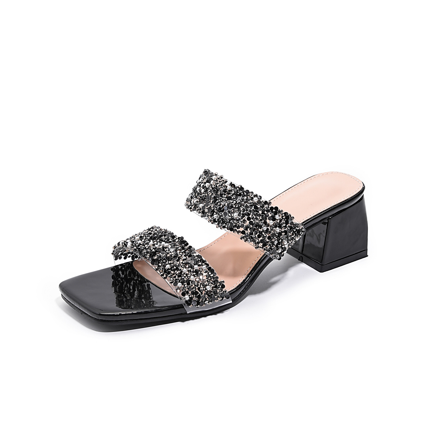 2026Ladies Shoes Cross-Border Bohemian New Fashion Rhinestone Slippers Korean Style Thick-Soled High-Heeled Women's Shoes