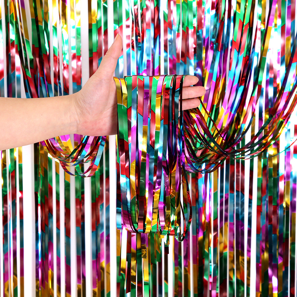 2 m estrella lluvia cortina de seda en forma de diamante fiesta de cumpleaños decoración de la pared colorida lluvia cortina de seda borla globo cortina decorativa