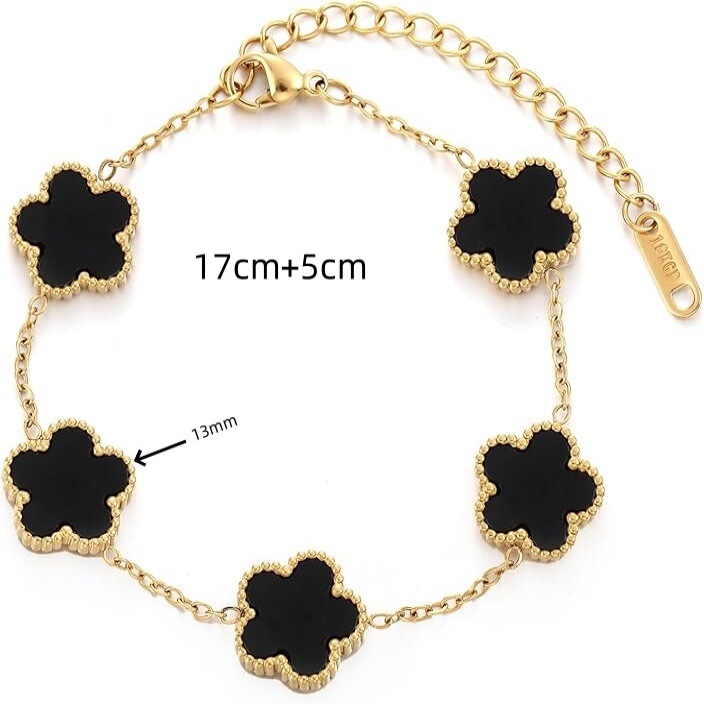 13mm Double-Sided Five-Leaf Clover Bracelet with a Van Gogh-Inspired Design, Stainless Steel, 18K Non-Fading Jewelry, 2024 New Model 13mm Double-Sided Five-Leaf Clover Bracelet with a Van Gogh-Inspired Design, Stainless Steel, 18K Non-Fading Jewelry, 2024 New Model