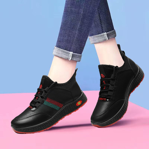 2024 New Women's Shoes Spring Leather Non-Slip Waterproof Casual Shoes Middle-aged and Old Beijing Cloth Shoes Comfortable Sports Shoes