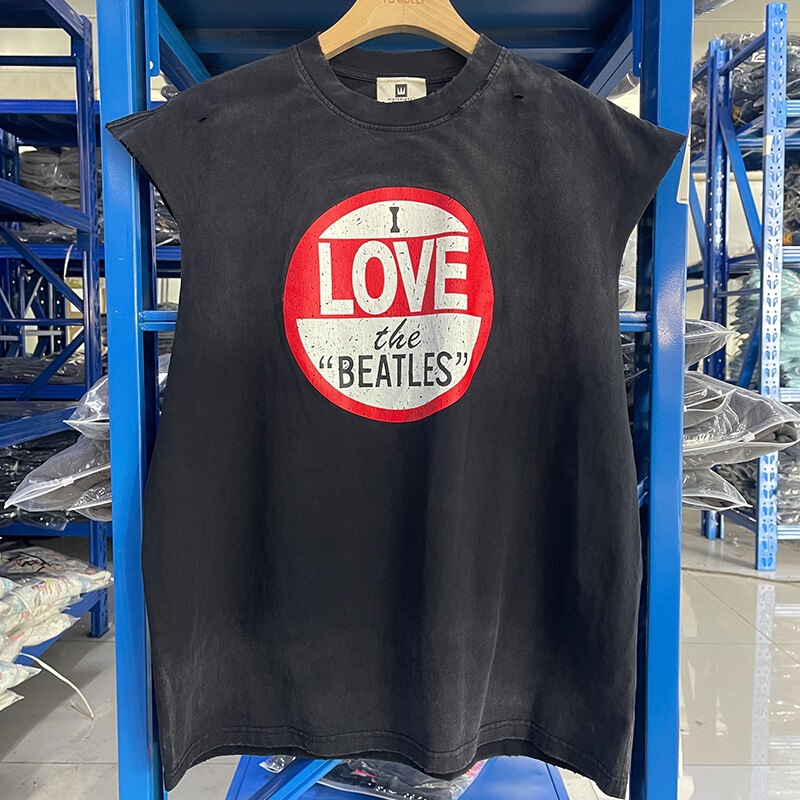 The Beatles the Beatles Pure Cotton Washed Distressed Vest T-Shirt Men's and Women's Trendy High Street Letters