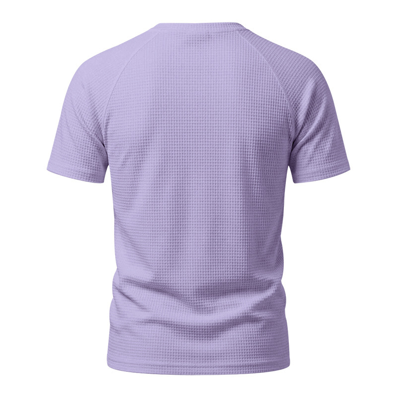 Men's Waffle Knit Short Sleeve T-Shirt, Breathable Textured Cotton-Like Fabric, Relaxed Fit Casual Tee For Summer_viptrois.com