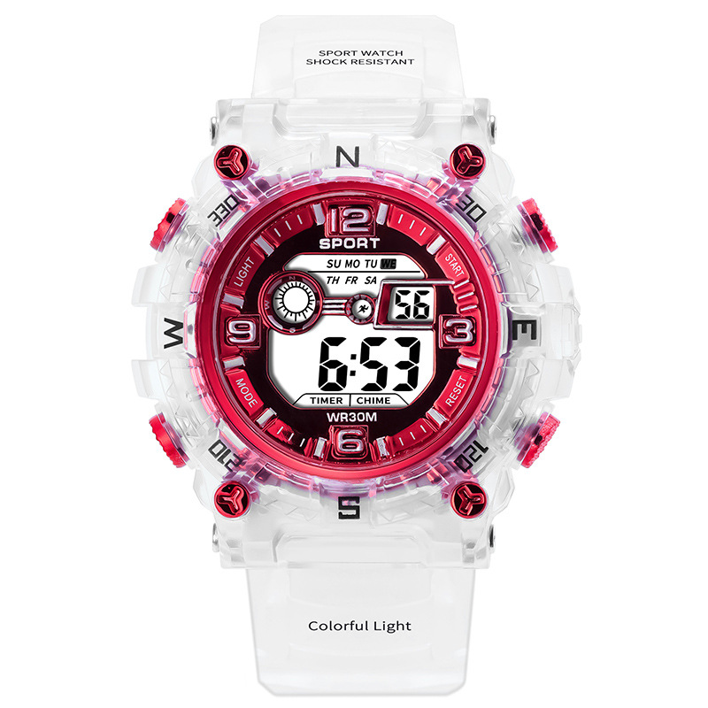 Suministro directo de fábrica transfronterizo popular dial grande reloj electrónico transparente hombres y mujeres estudiantes reloj de moda deportivo multifuncional