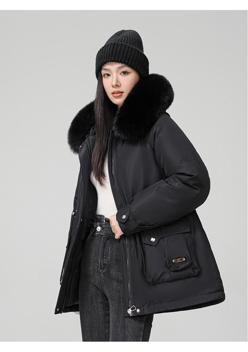 Cross border clothing with padding thickening to overcome women's short 2024 winter new style big fur collar slim fit_voghion.com