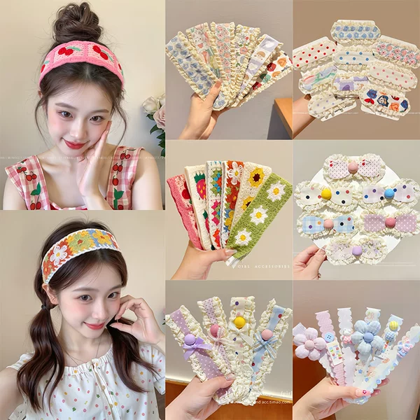 Sweet and cute magic tape hair band, lace wide-brimmed headband, hair hoop for women, fringe and bangs hair clip, head accessory, hairpin