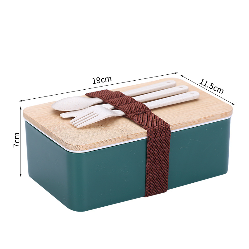 Tapa de madera de bambú de estilo japonés caja de almuerzo simple separada de trabajador de oficina portátil estudiante microondas caja de almuerzo de una sola capa caja de almuerzo