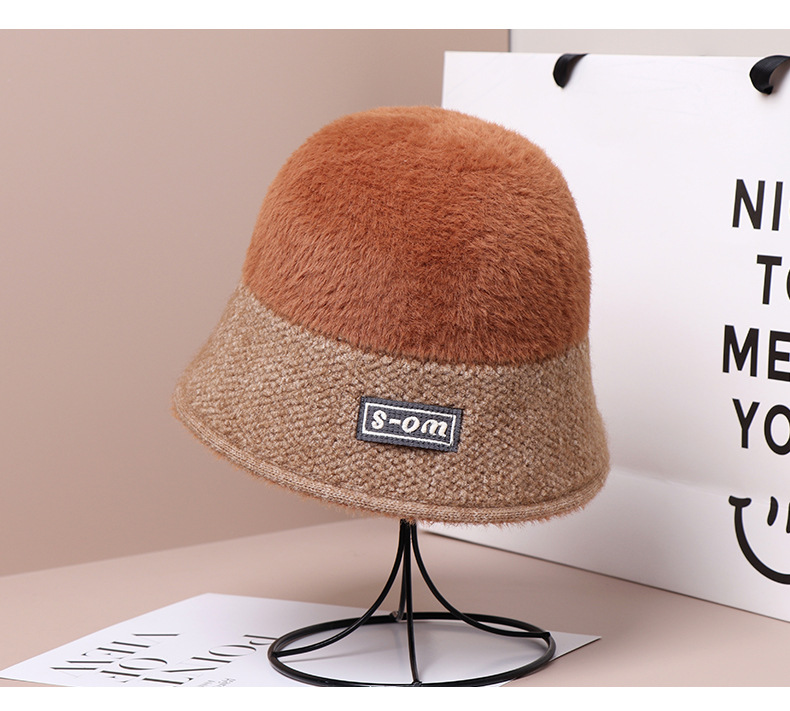 Stickad bucket hat för dam höst och vinter varm färgglad_voghion.com