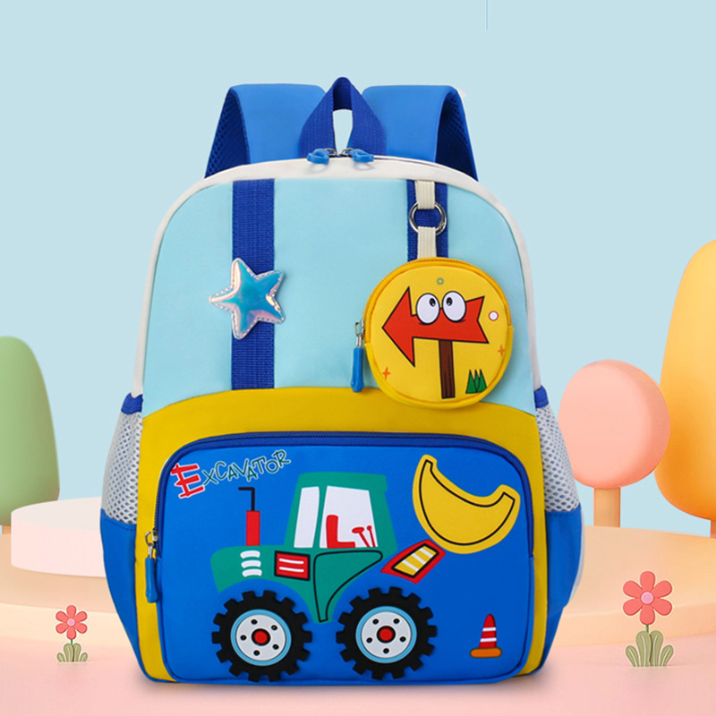 Mochila infantil transfronteriza de dibujos animados, coche de ingeniería, mochila transpirable para niños, mochila para niñas.
