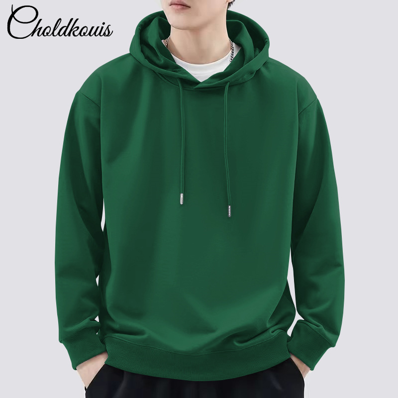 다크그린 후드 스웨트셔츠 레귤러 스타일 - 솔리드 컬러 [GL]