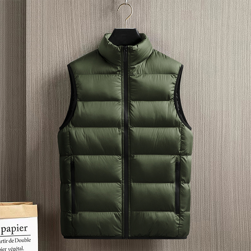 Men's Clothing Down Cotton Vest Winter Thick Warm Jacket Men's Solid Color Stand Collar Casual Cotton Vest Vest Tops Men_voghion.com