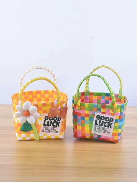 New plastic woven bag small square bag women's handbag hand gift basket children's bag