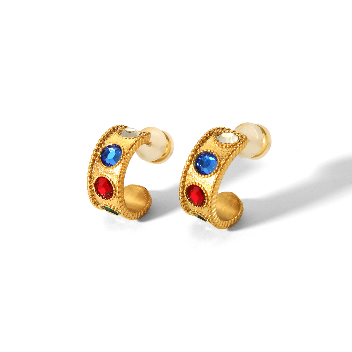 Transfronterizos Europa y América 18K oro C tipo de acero inoxidable titanio pendientes de piedra de diseño ligero lujoso temperamento retro pendientes de acero de titanio para mujeres