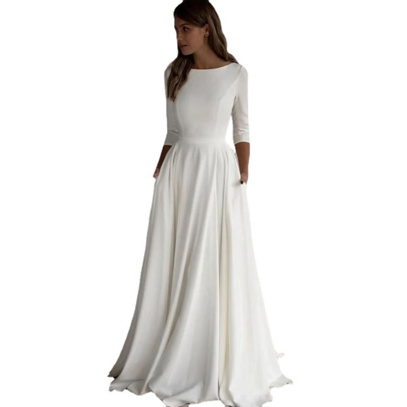 El Comercio exterior europeo y americano Amazon AliExpress desea elegante vestido de novia de cuello redondo largo elegante vestido de novia simple