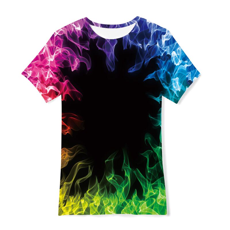 Factory Direct Supply Spot Wholesale 3D Digital Printing Fashionable Kidsren's Smoke Graphics Summer Loose Short-Sleeved T-Shirt Trend