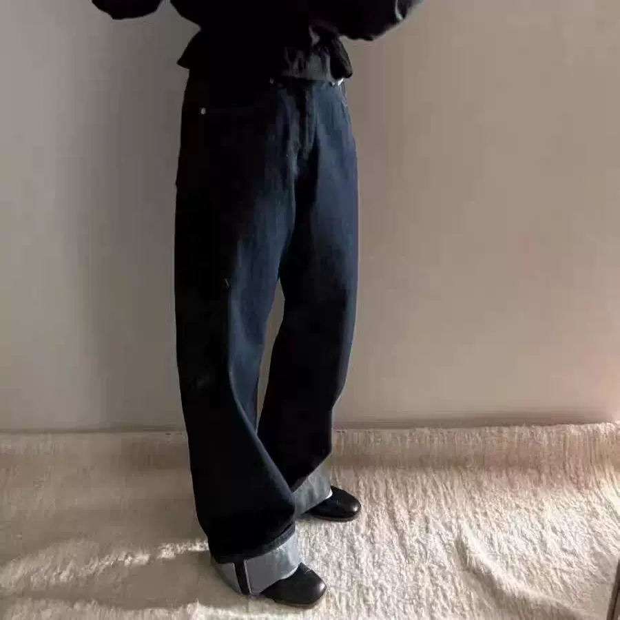 现货 2025秋季新韩国东大门A*O复古纯色高腰显瘦直筒牛仔裤长裤女