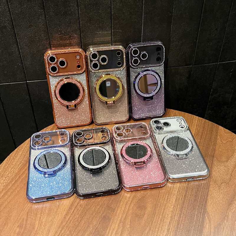 Suitable for Iphone17 Mobile Phone Case Gradient Flash Diamond Magnetic Suction Apple 16 Mirror Holder Lens Film Anti-Fall Protective Cover Suitable for Iphone17 Mobile Phone Case Gradient Flash Diamond Magnetic Suction Apple 16 Mirror Holder Lens Film Anti-Fall Protective Cover