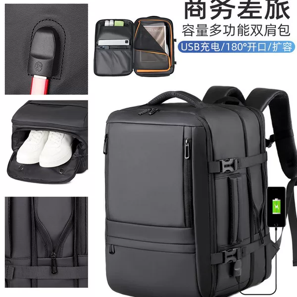15.6inch Computer compartment with USB port expansion, business backpack for men, dry and wet separation, independent shoe compartment, travel backpack