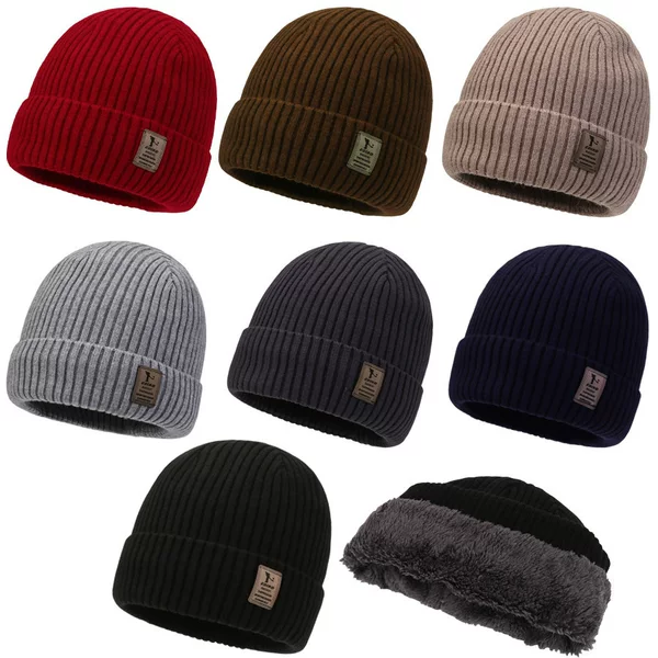 Men's Winter Hats, Youth Warm Thick Knitted Woolen Hats, Korean Style Fleece-Lined Women's Cotton Hats, Cold-Proof Pullover Hats