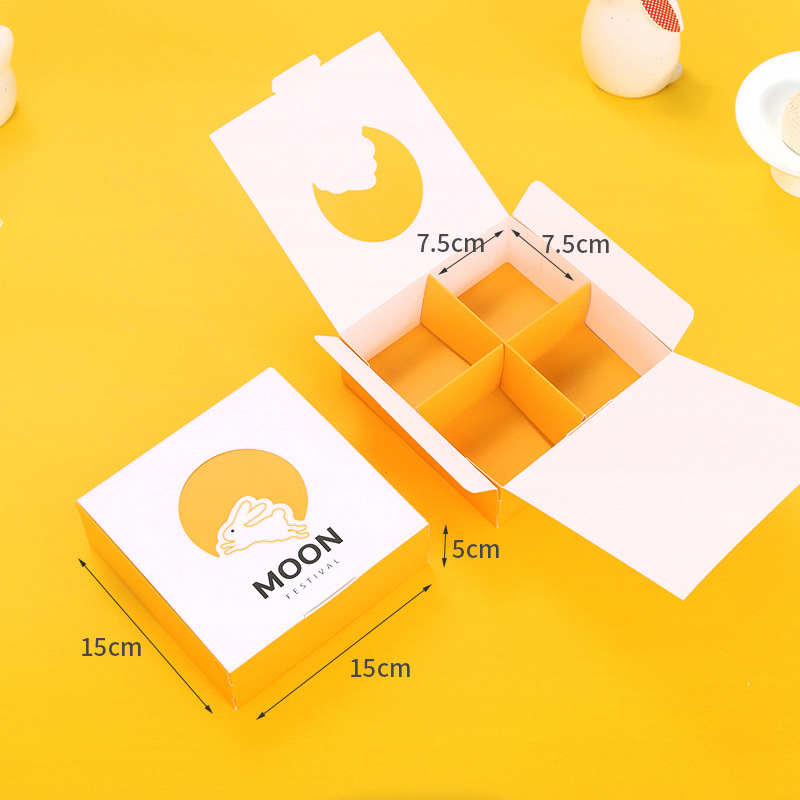 Caja para pastel de luna de 4 piezas * 5 unidades * Cartón blanco de 350g