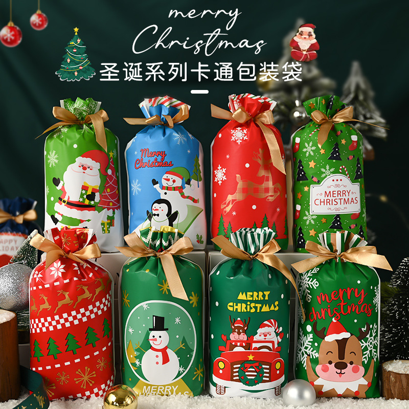 国境を越えたアマゾンクリスマスギフト袋ビスケットキャンディーリンゴ包装袋子供プレゼント束口リボン巾着袋|undefined