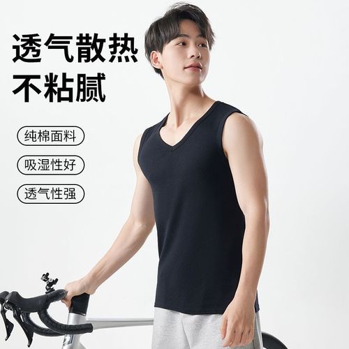 【3-Piece Set】Men's V-Neck Cotton Underwear Sport Full Cotton T-shirt Wide Shoulder Spring and Summer Base Layer Sweatshirt