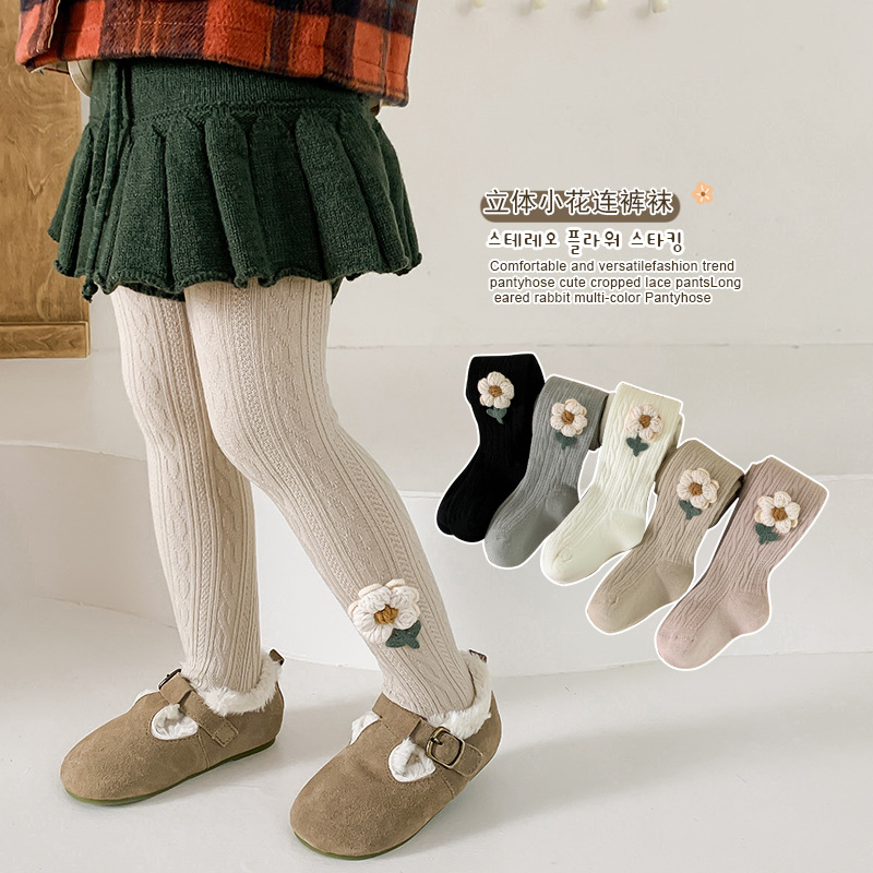 Nuevo otoño e invierno Bebé cepillado Flor de dibujos animados lindo pantimedias lindo calcetines calientes bebé leggings ajustables