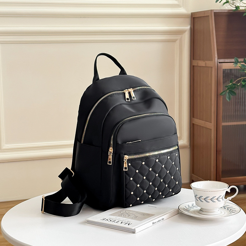 2025 Cross-Border New Casual Outing Nylon Waterproof Women's Backpack Large Capacity Fashion Embroidered Student Backpack Trend