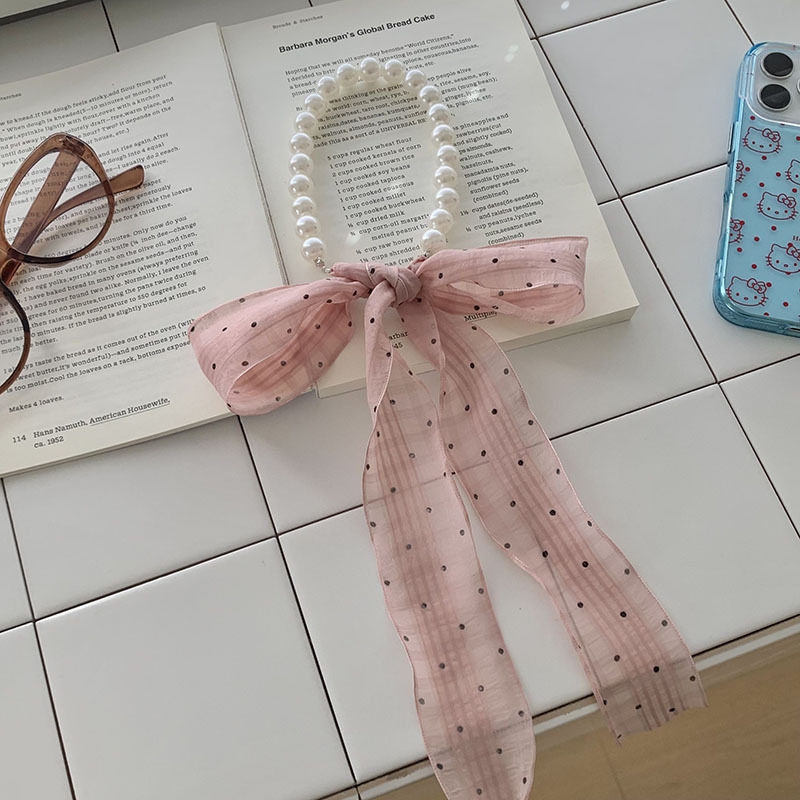 Collar de perlas, nuevo estilo, bufanda de seda, cinta, protección para el cuello multiusos, bufanda floral, diadema fresca pastoral femenina de verano, banda para el cabello