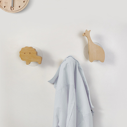 Fun animal solid wood hooks creative wooden seamless adhesive hooks coat hooks behind door hooks beech wood coat hooks manufacturer