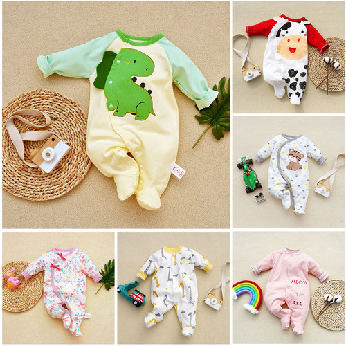 Cross-border 2024 Fang Ying Spring and Autumn new baby foot-covering jumpsuit long-sleeved * cotton one-piece crawling suit 3-12