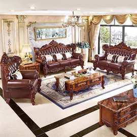美式沙发123豪华组合欧式头层客厅牛皮别墅真皮沙发实木高级全套