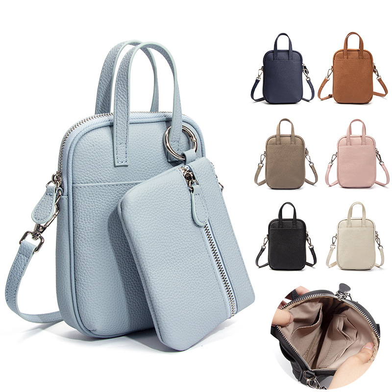 Top Layer Cowhide Crossbody Mobile Phone Bag Genuine Leather Multi-Functional Bag Large Capacity Women's Fashionable Vertical Handbag All-Match