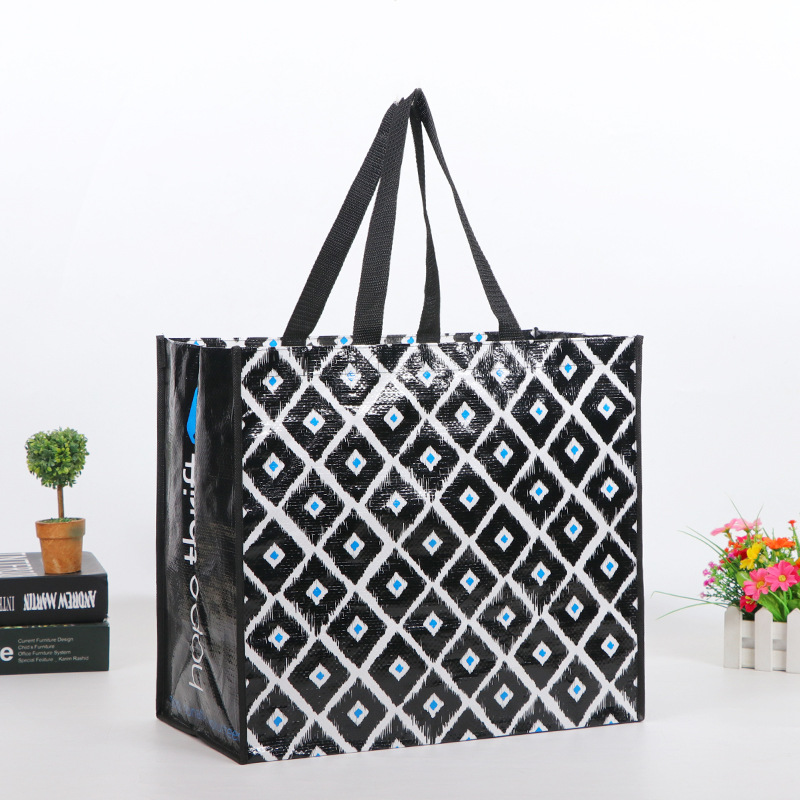 Bolsa de mano gruesa para compras de ropa con estampado en color, diseño laminado tridimensional a prueba de agua para publicidad y promoción de regalos, bolsa tejida plegable.