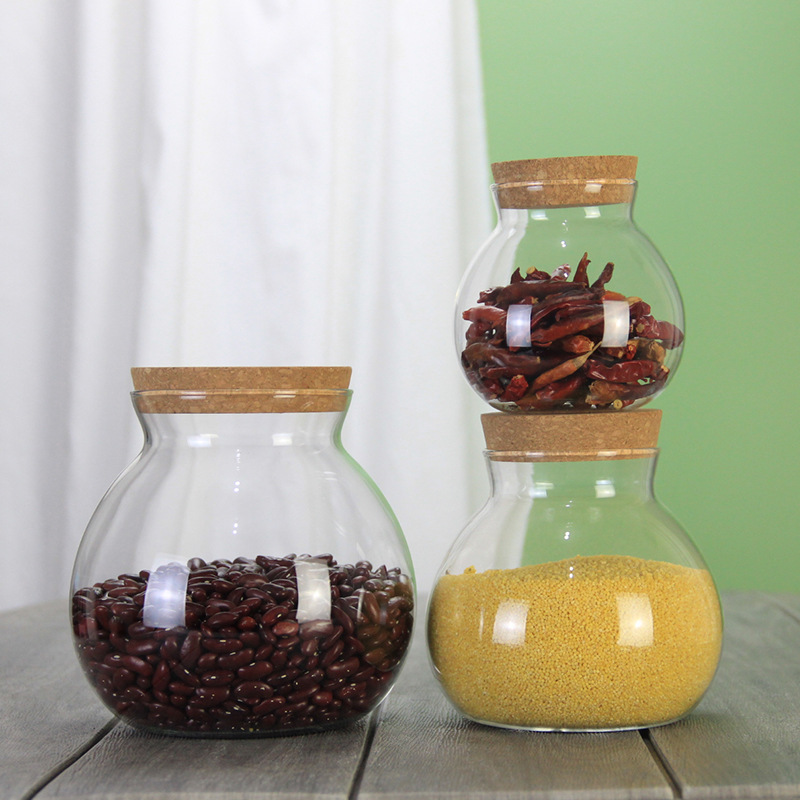 Entrega de fábrica tarro de té de vidrio caramelo de corcho té perfumado frasco de almacenamiento sellado a prueba de humedad frasco de almacenamiento de té perfumado