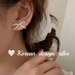 韓國ins風手工設計飾品 S925純銀蝴蝶結珍珠耳環 小眾精緻耳飾女