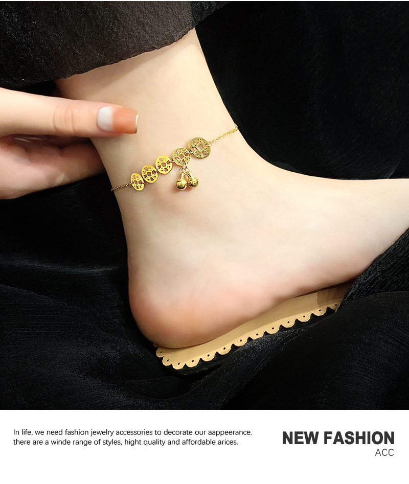 Korean titanium steel geometric bell pendent anklet fashion foot jewelry wholesalepicture4