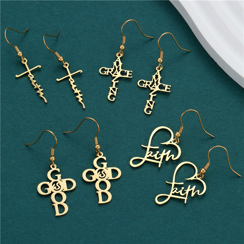 201 Stainless Steel Material 1 Pair Casual Elegant Cross Letter Plating 201 Stainless Steel Drop Earrings