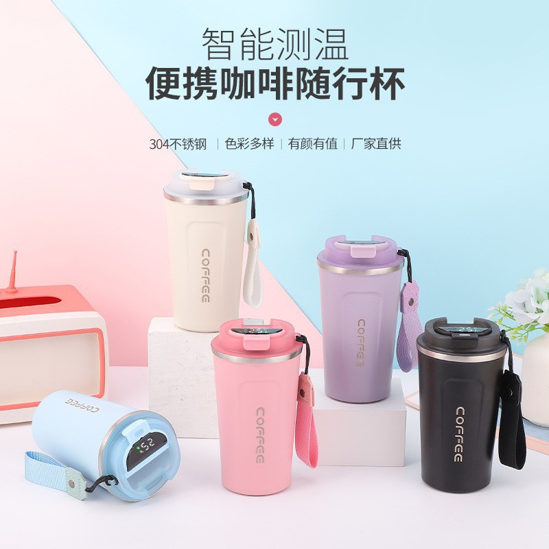 cross-border rope holding temperature coffee cup 304 spray plastic macaron color men and women warm-keeping water cup portable vehicle-mounted mug