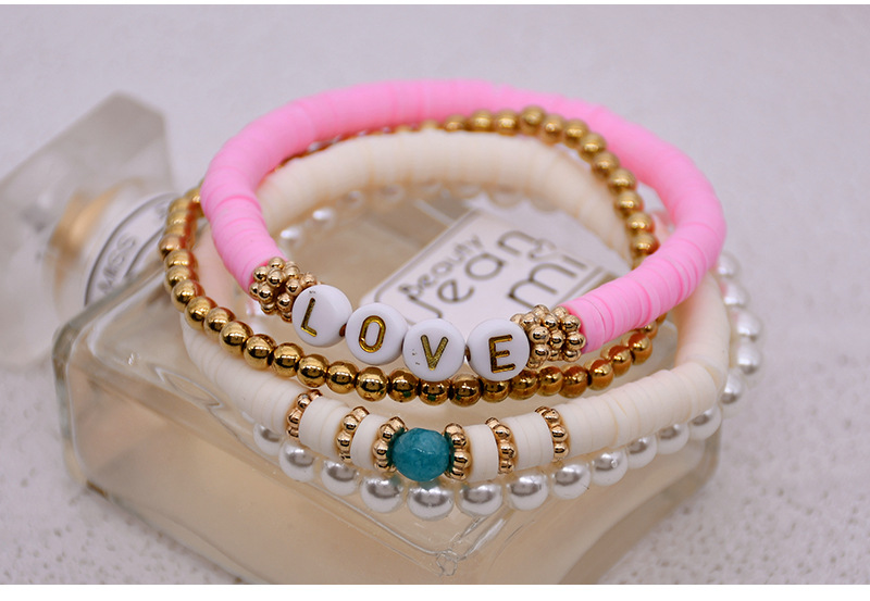 Bohemian Letter Pearl Soft Pottery Beaded Bracelet 4 Piece Set