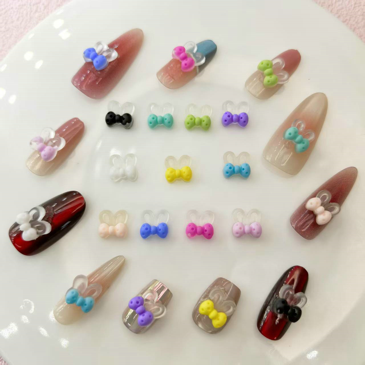 透明夜光光变蝴蝶结兔耳朵美甲饰品批发发夹配饰材料贴片0032